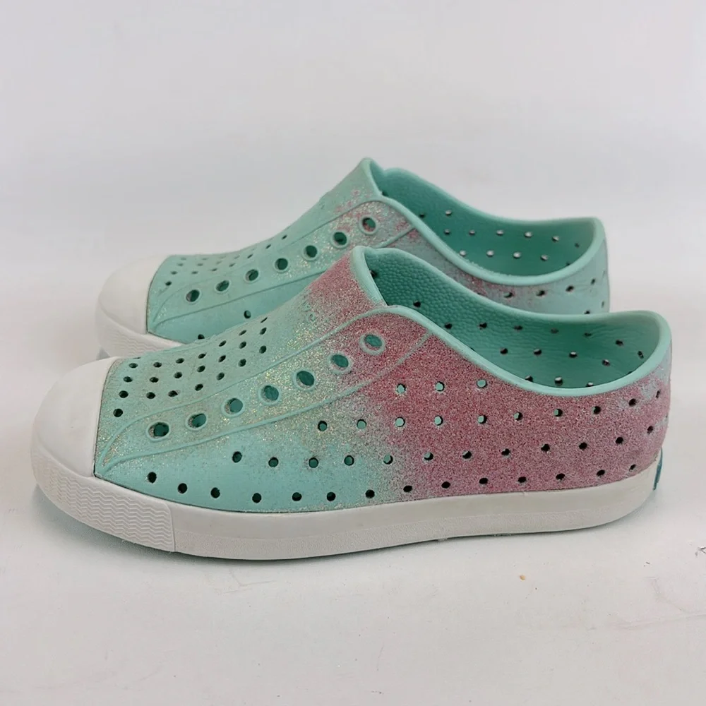 NATIVE Jefferson Kids Pink Green Glitter SlipOn Shoes Size C13